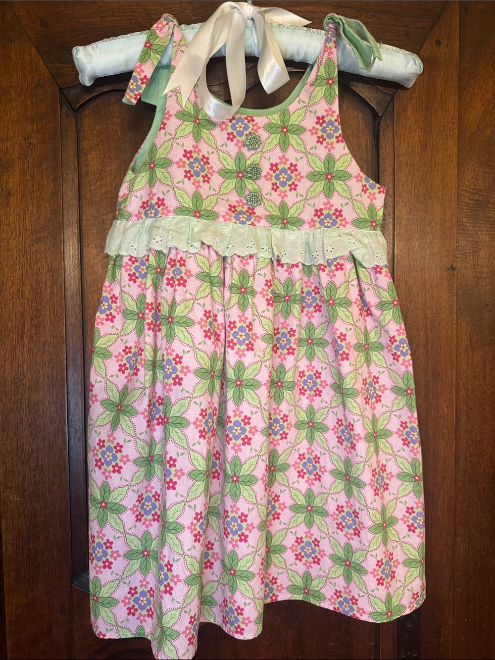 Garden Rags Girls Pink Floral Tie-Shoulder Dress